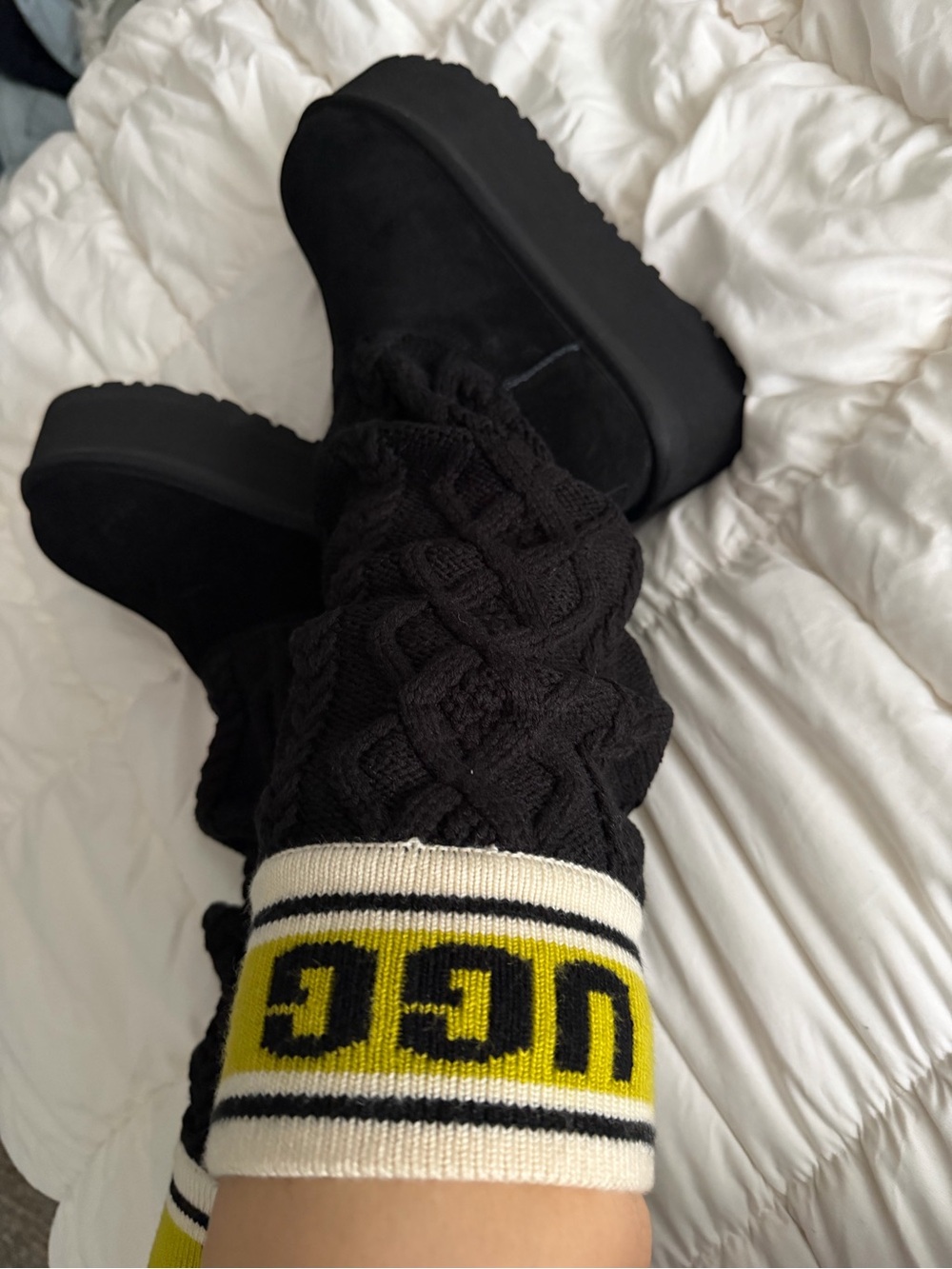 UGG Black Knit-Cuff Platform Ankle Boots